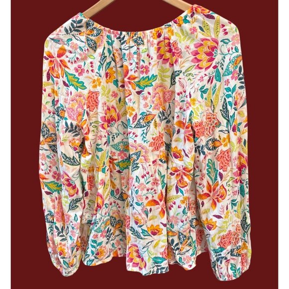 Old Navy Boho Floral Baby Doll Blouse Peasant Top Tropical Summer Large Resort - Picture 4 of 5